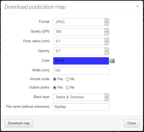 Download map options modal